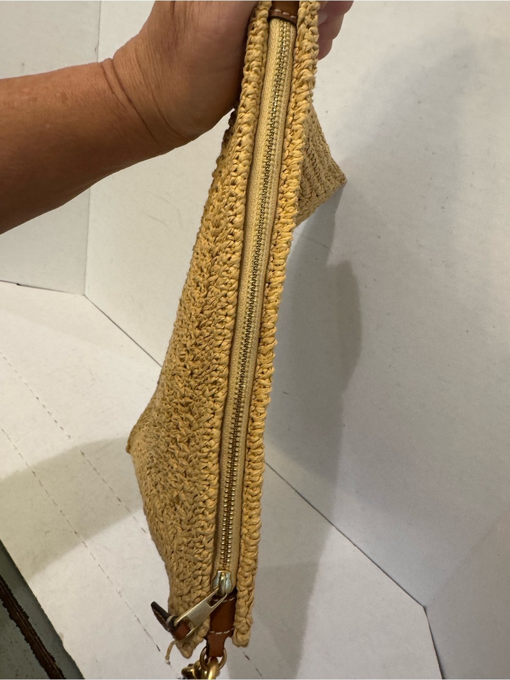 Tory Burch Ella Crochet Raffia Wristlet Clutch Natural Tan - Picture 5 of 7